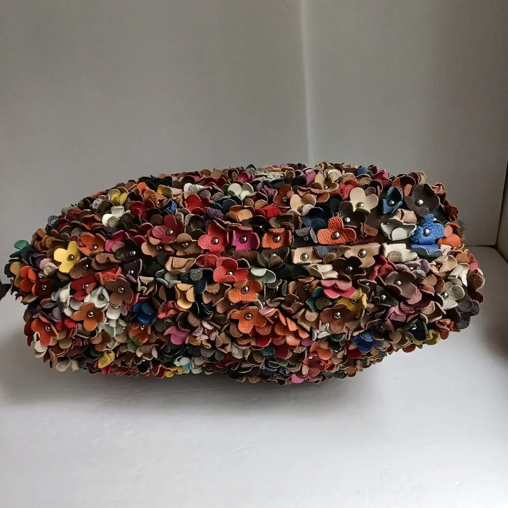 Vintage 3D Leather Flowers Hobo Bag * Super Roomy ~ Autumn Color Pop!